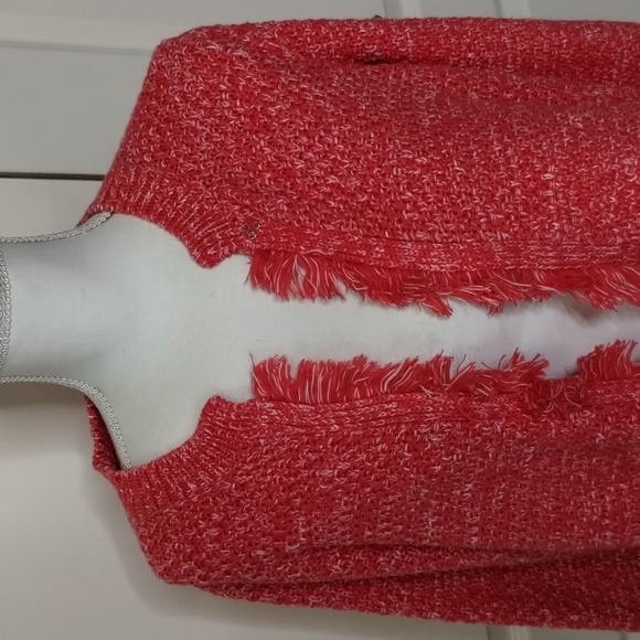 DEX women's X (12/14) reddish pink white slub flecks sweater long sleeve fringe - Picture 2 of 12